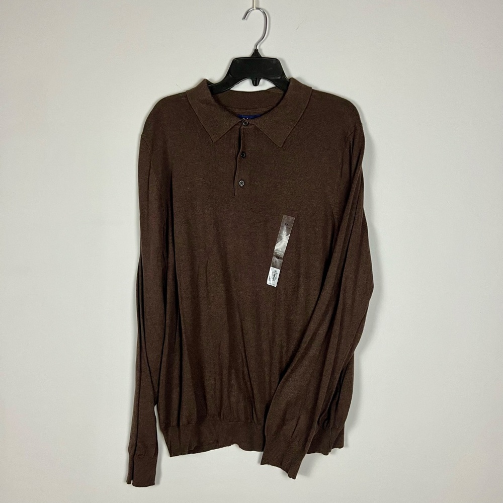 NWT Croft & Barrow Men's Long Sleeve Polo in Olive Brown - Size XL